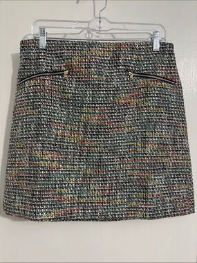Loft Multi-Color Tweed Mini Skirt with Front Zip Detail